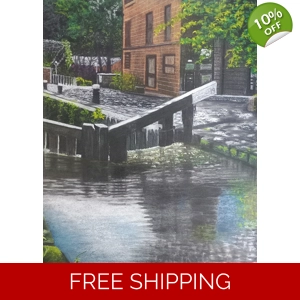 Original pastel drawing of Todmordon Locks by Trevor Whetstone